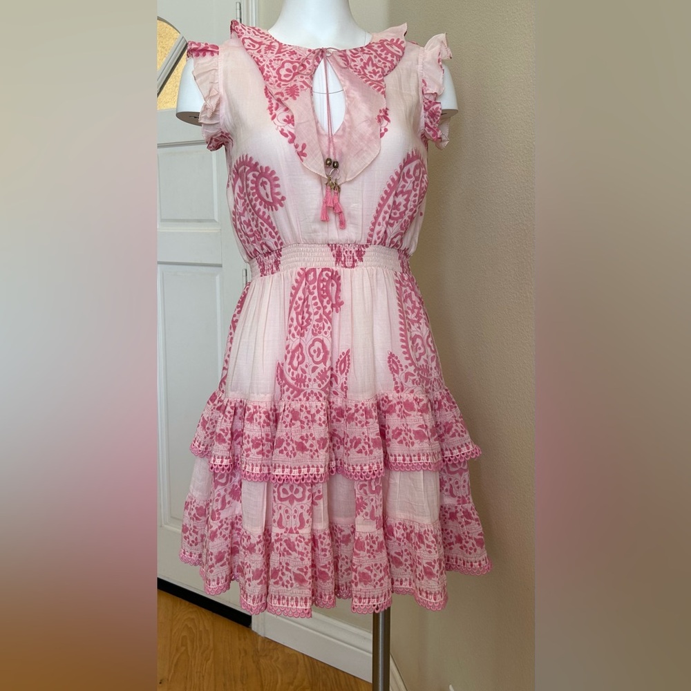 Bell by Alicia Bell Rebecca Mini Dress Small Pink Cotton Silk Blend Tiered